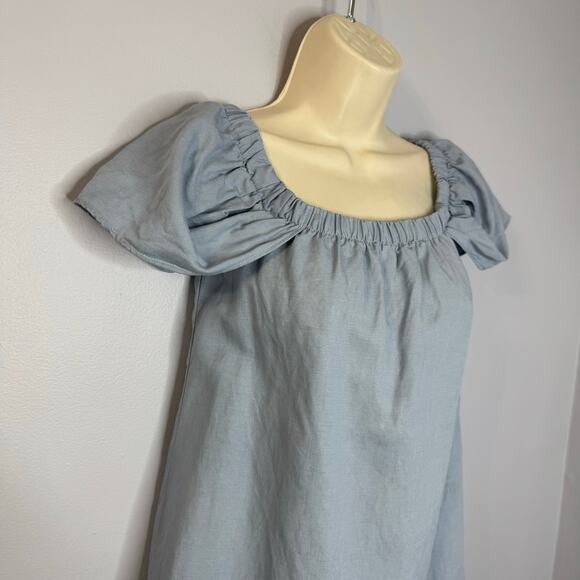 Reformation A-line Off Shoulder Chambray Linen Blend Mini Dress Romantic Sz XS - Picture 3 of 12